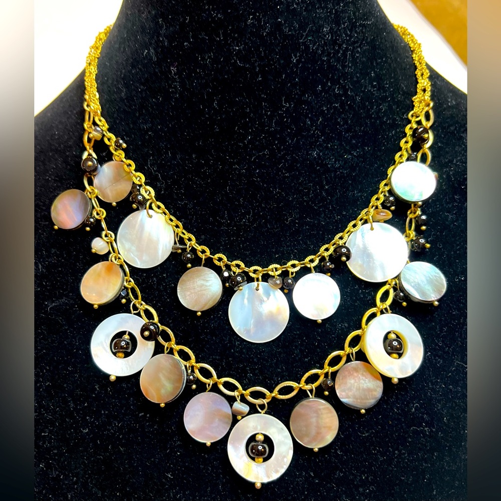 Vintage Natural Pearlescent Abalone Shell Statement Piece Avant-Garde Necklace